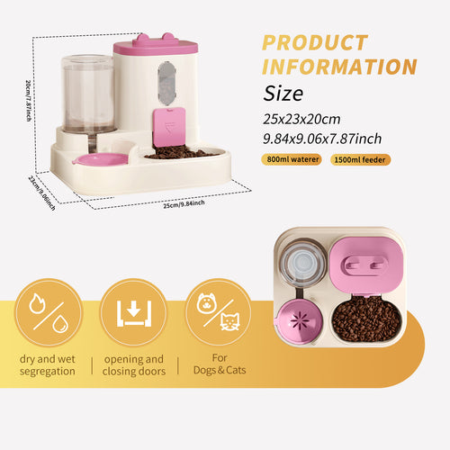 Fully Automatic 2in1 Cat Food Dispenser - Integrated Water And Food Feeding System - Cute Water Dispenser Cat Accessories